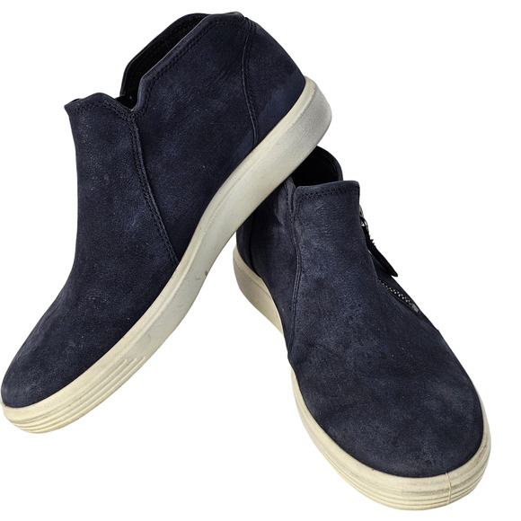 Ecco navy faux suede side zip ankle booties comfort size 38 d - Picture 1 of 7